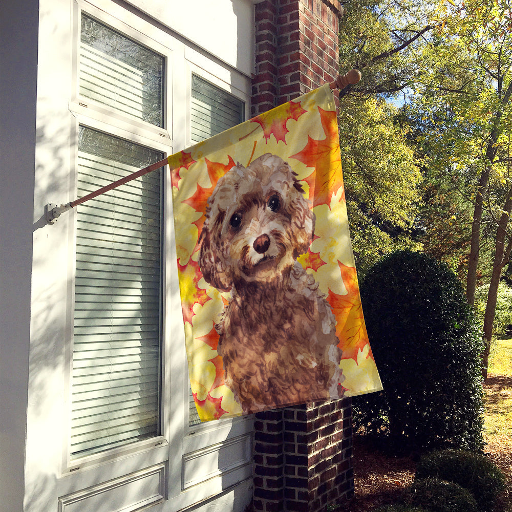 Brown Cockapoo Fall House Flag 28x40 Porch Sleeve Pole Decorative Outside Yard Banner Artwork Wall Hanging, Polyester
