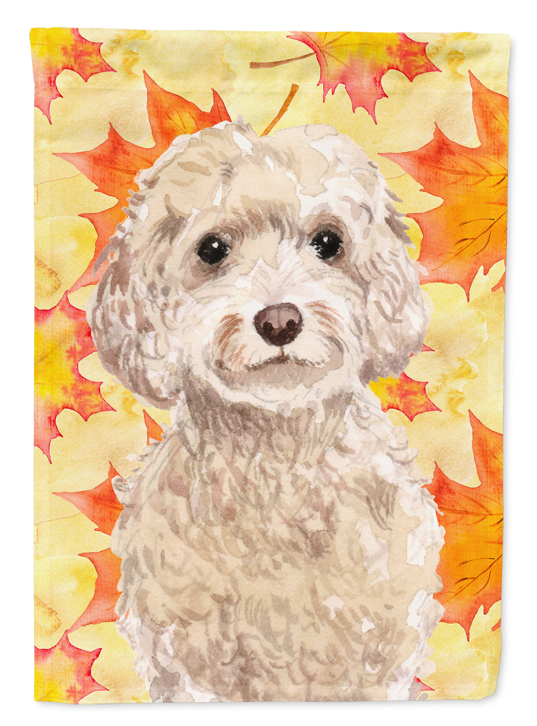 Champagne Cockapoo Fall House Flag 28x40 Porch Sleeve Pole Decorative Outside Yard Banner Artwork Wall Hanging, Polyester