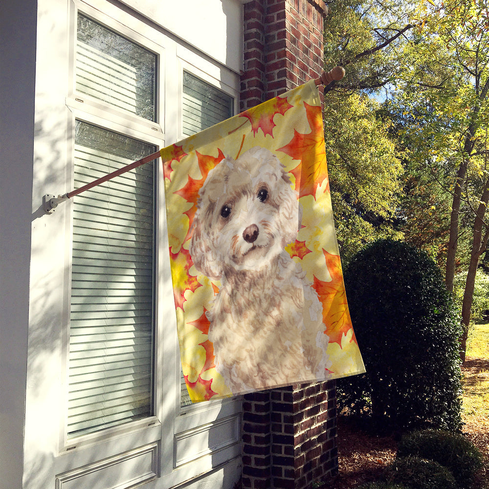 Champagne Cockapoo Fall House Flag 28x40 Porch Sleeve Pole Decorative Outside Yard Banner Artwork Wall Hanging, Polyester