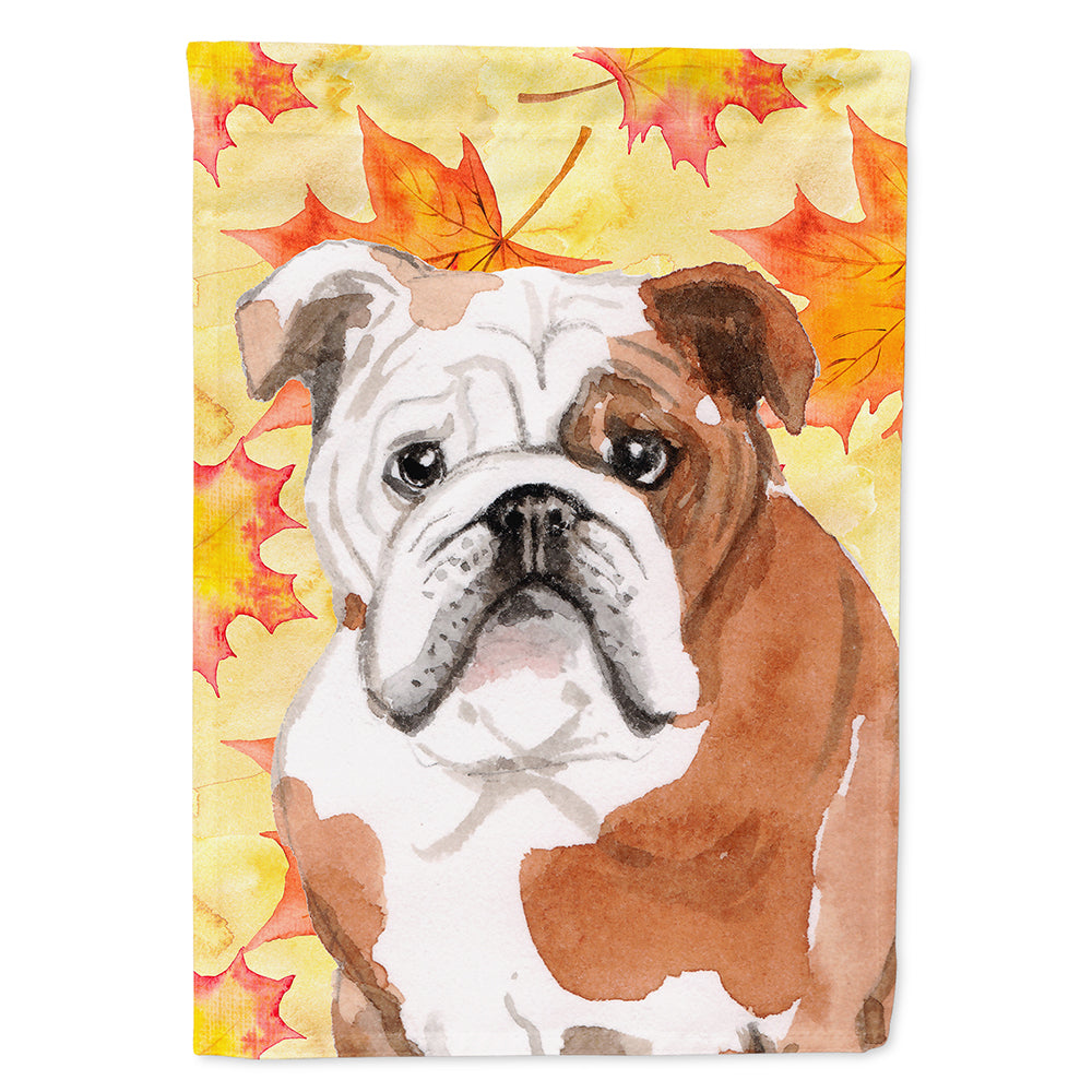 English Bulldog Fall House Flag 28x40 Porch Sleeve Pole Decorative Outside Yard Banner Artwork Wall Hanging, Polyester