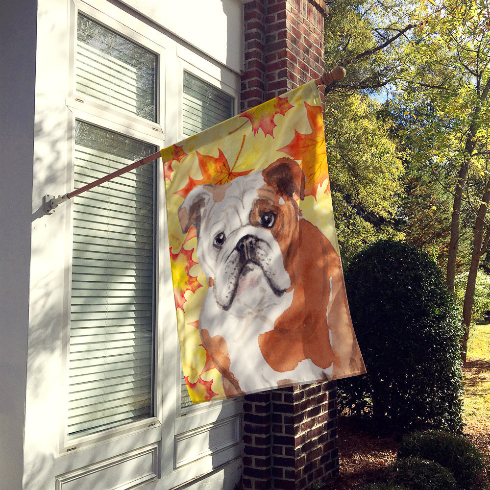 English Bulldog Fall House Flag 28x40 Porch Sleeve Pole Decorative Outside Yard Banner Artwork Wall Hanging, Polyester