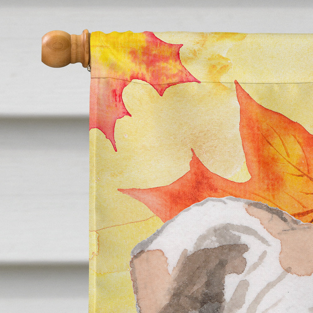 English Bulldog Fall House Flag 28x40 Porch Sleeve Pole Decorative Outside Yard Banner Artwork Wall Hanging, Polyester