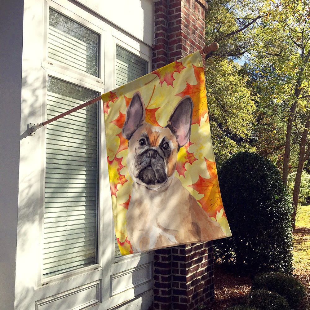 Fawn French Bulldog Fall House Flag 28x40 Porch Sleeve Pole Decorative Outside Yard Banner Artwork Wall Hanging, Polyester