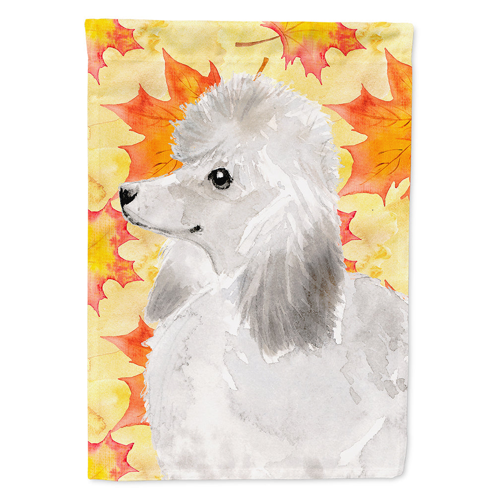 White Standard Poodle Fall House Flag 28x40 Porch Sleeve Pole Decorative Outside Yard Banner Artwork Wall Hanging, Polyester