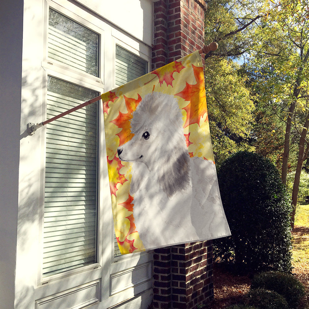 White Standard Poodle Fall House Flag 28x40 Porch Sleeve Pole Decorative Outside Yard Banner Artwork Wall Hanging, Polyester