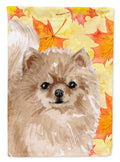 Pomeranian Fall House Flag 28x40 Porch Sleeve Pole Decorative Outside Yard Banner Artwork Wall Hanging, Polyester