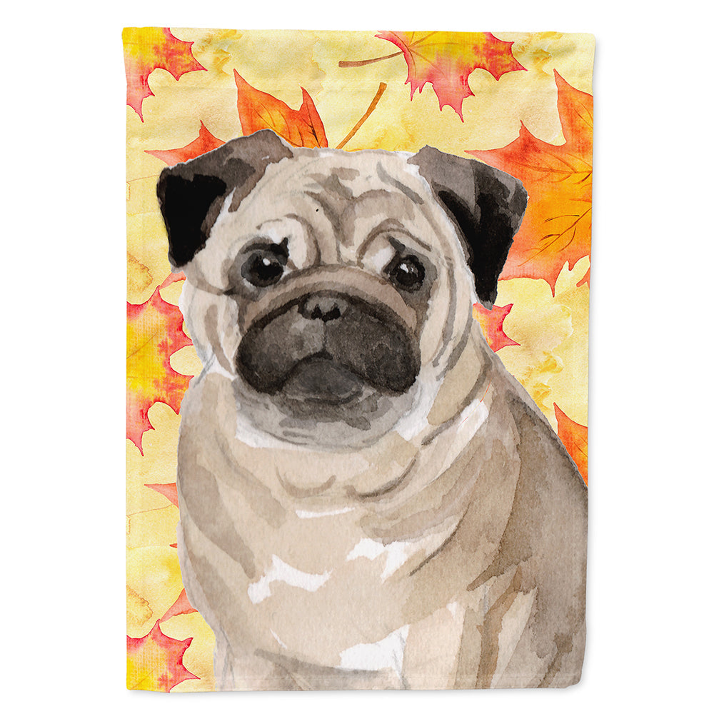 Fawn Pug Fall House Flag 28x40 Porch Sleeve Pole Decorative Outside Yard Banner Artwork Wall Hanging, Polyester