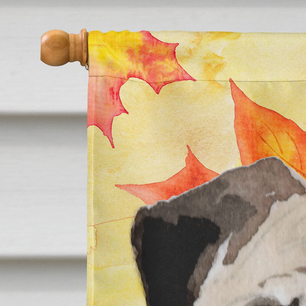 Fawn Pug Fall House Flag 28x40 Porch Sleeve Pole Decorative Outside Yard Banner Artwork Wall Hanging, Polyester
