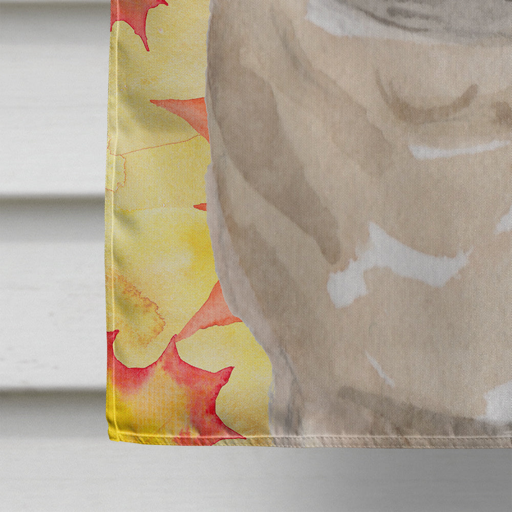 Fawn Pug Fall House Flag 28x40 Porch Sleeve Pole Decorative Outside Yard Banner Artwork Wall Hanging, Polyester