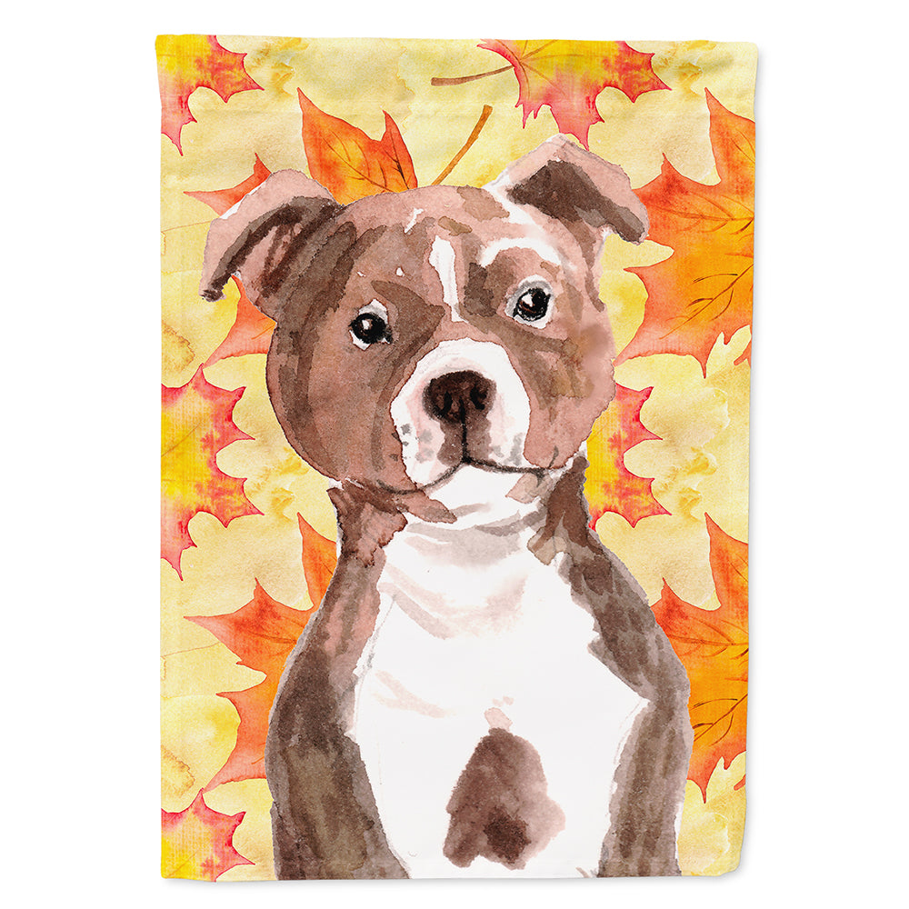 Red Staffie Bull Terrier Fall House Flag 28x40 Porch Sleeve Pole Decorative Outside Yard Banner Artwork Wall Hanging, Polyester
