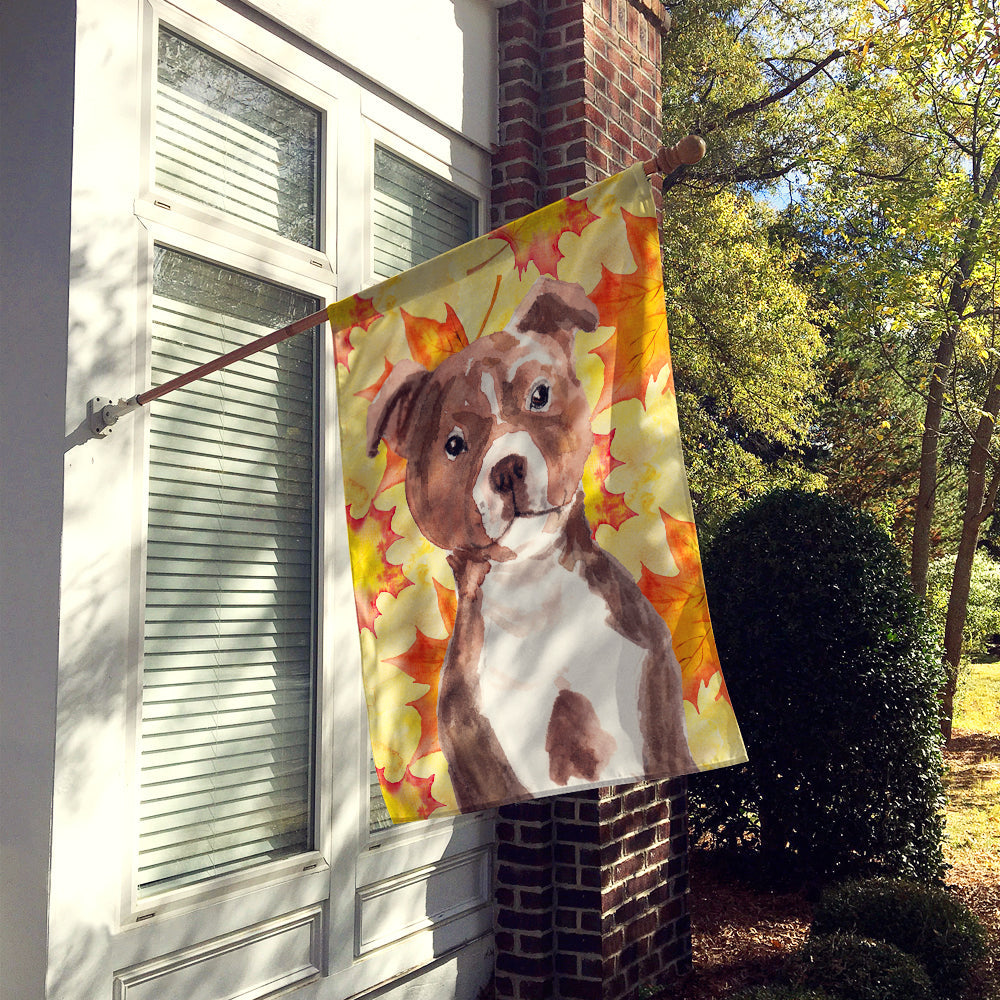Red Staffie Bull Terrier Fall House Flag 28x40 Porch Sleeve Pole Decorative Outside Yard Banner Artwork Wall Hanging, Polyester