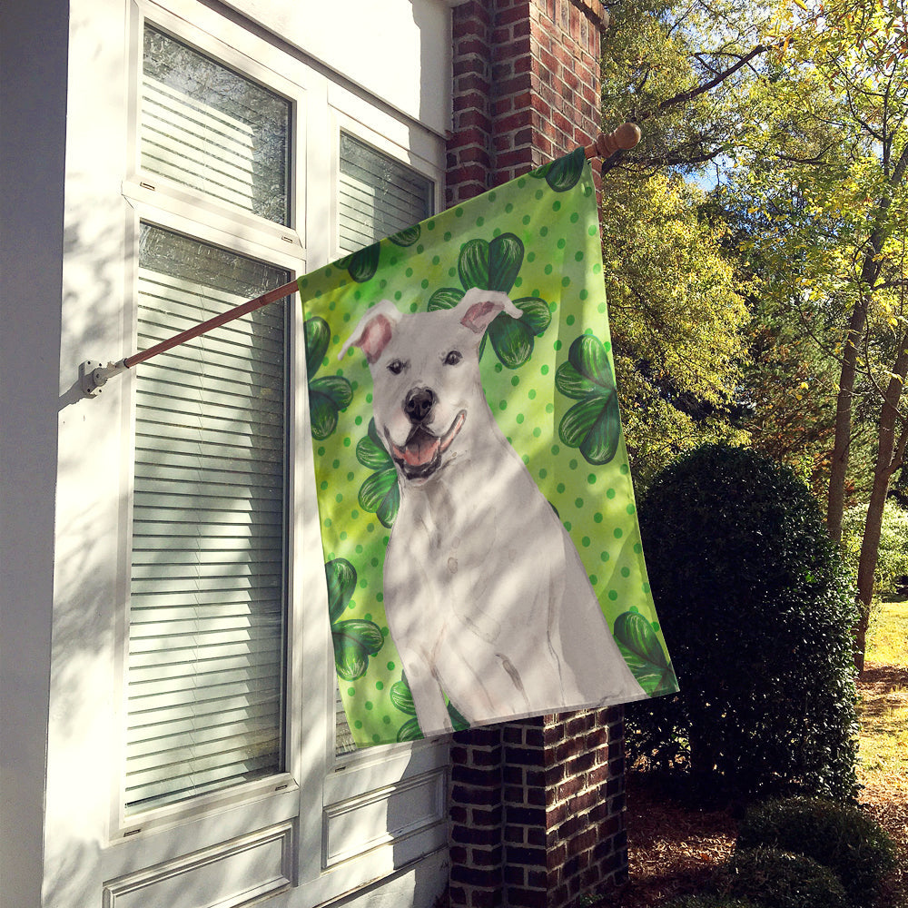 White Staffie Bull Terrier St. Patrick's House Flag 28x40 Porch Sleeve Pole Decorative Outside Yard Banner Artwork Wall Hanging, Polyester