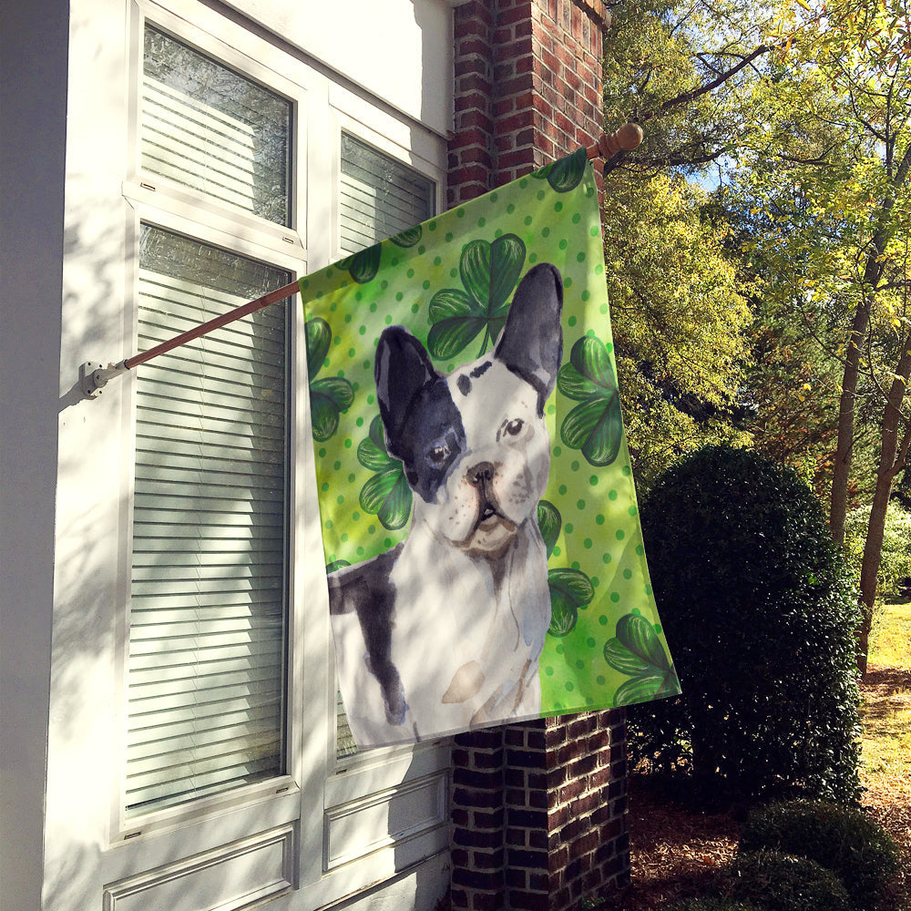 Black White French Bulldog St. Patrick's House Flag 28x40 Porch Sleeve Pole Decorative Outside Yard Banner Artwork Wall Hanging, Polyester
