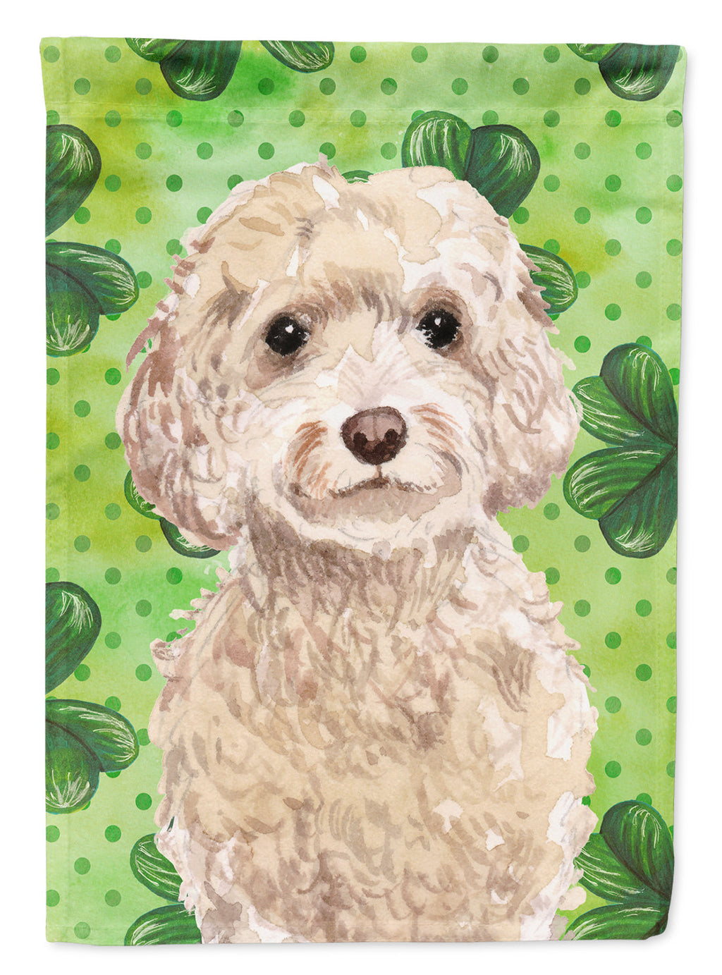 Champagne Cockapoo St. Patrick's House Flag 28x40 Porch Sleeve Pole Decorative Outside Yard Banner Artwork Wall Hanging, Polyester