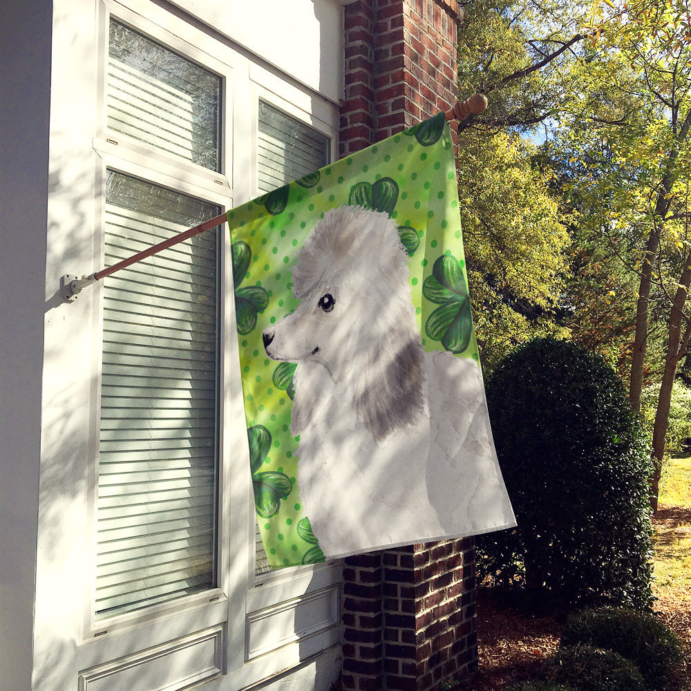 White Standard Poodle St. Patrick's House Flag 28x40 Porch Sleeve Pole Decorative Outside Yard Banner Artwork Wall Hanging, Polyester