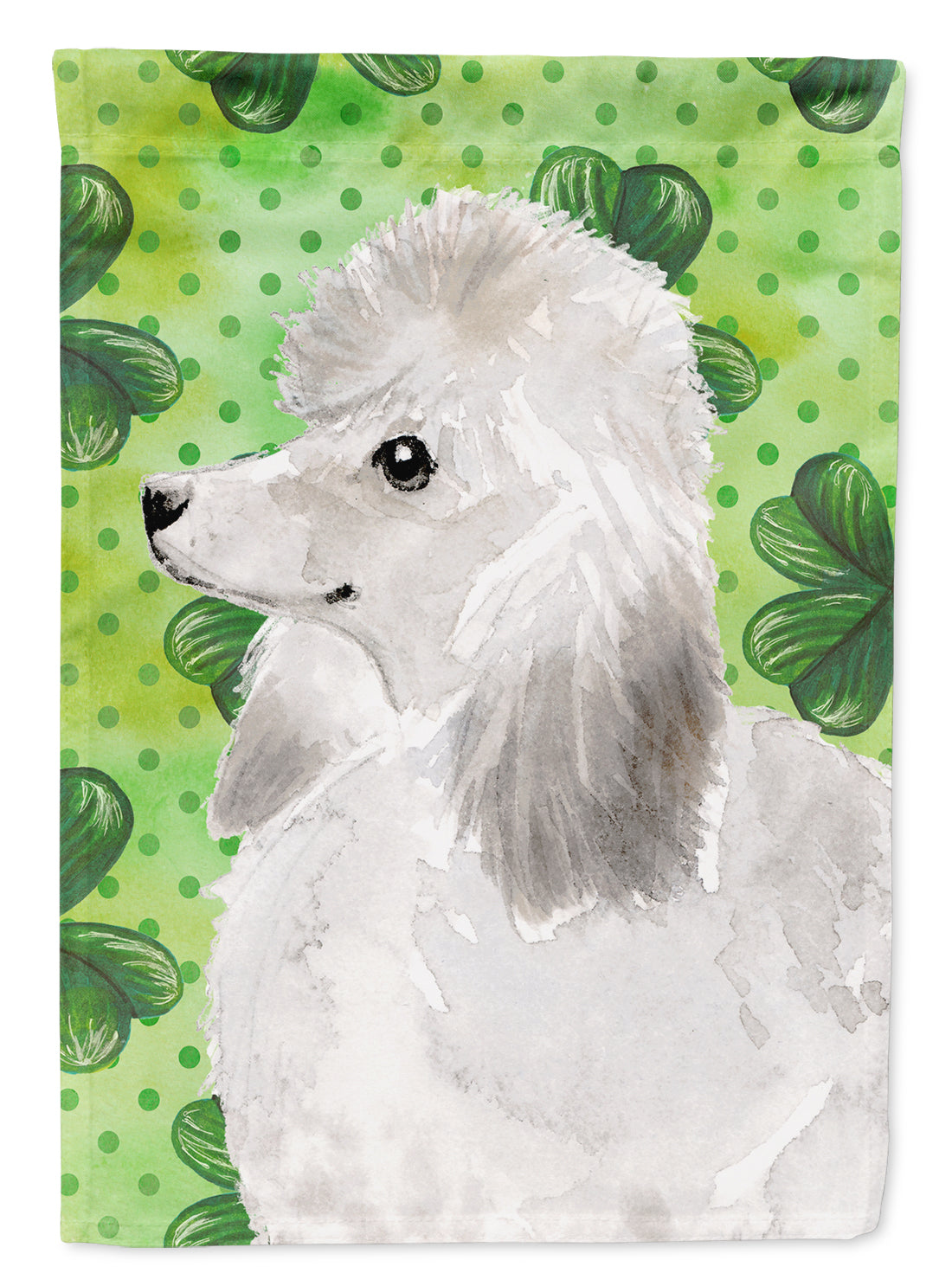 White Standard Poodle St. Patrick's House Flag 28x40 Porch Sleeve Pole Decorative Outside Yard Banner Artwork Wall Hanging, Polyester