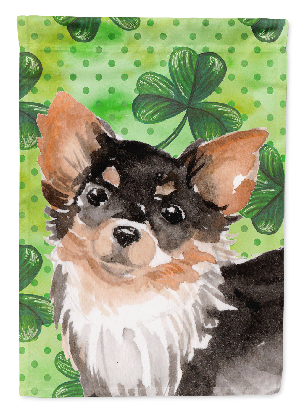 Long Haired Chihuahua St. Patrick's House Flag 28x40 Porch Sleeve Pole Decorative Outside Yard Banner Artwork Wall Hanging, Polyester
