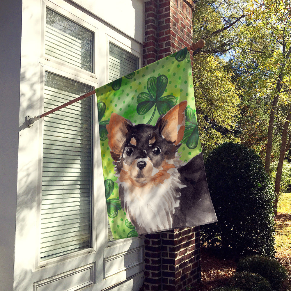 Long Haired Chihuahua St. Patrick's House Flag 28x40 Porch Sleeve Pole Decorative Outside Yard Banner Artwork Wall Hanging, Polyester