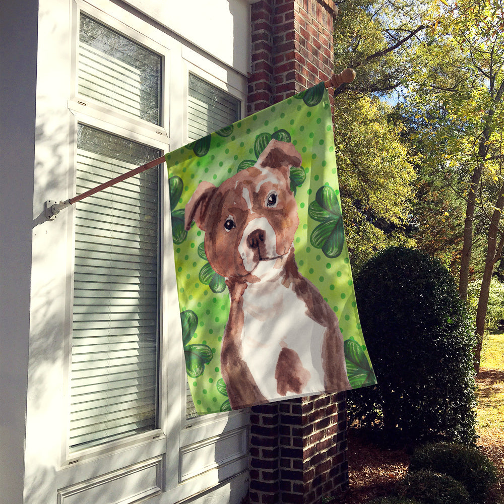 Red Staffie Bull Terrier St. Patrick's House Flag 28x40 Porch Sleeve Pole Decorative Outside Yard Banner Artwork Wall Hanging, Polyester