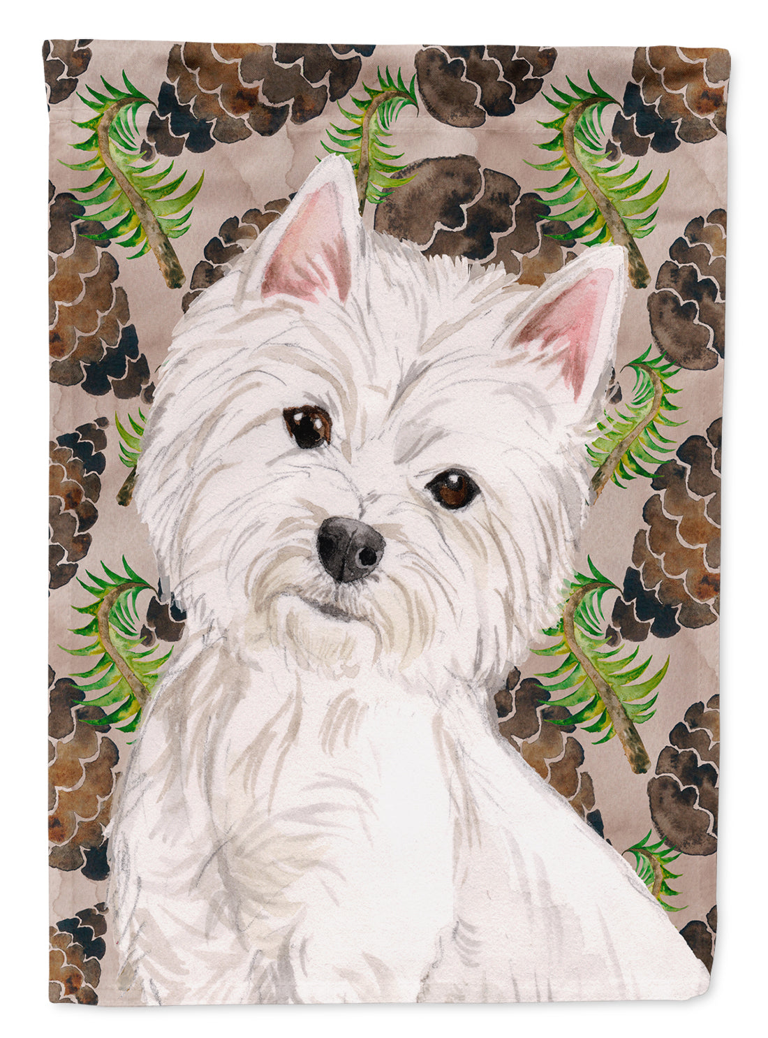 Westie Pine Cones House Flag 28x40 Porch Sleeve Pole Decorative Outside Yard Banner Artwork Wall Hanging, Polyester
