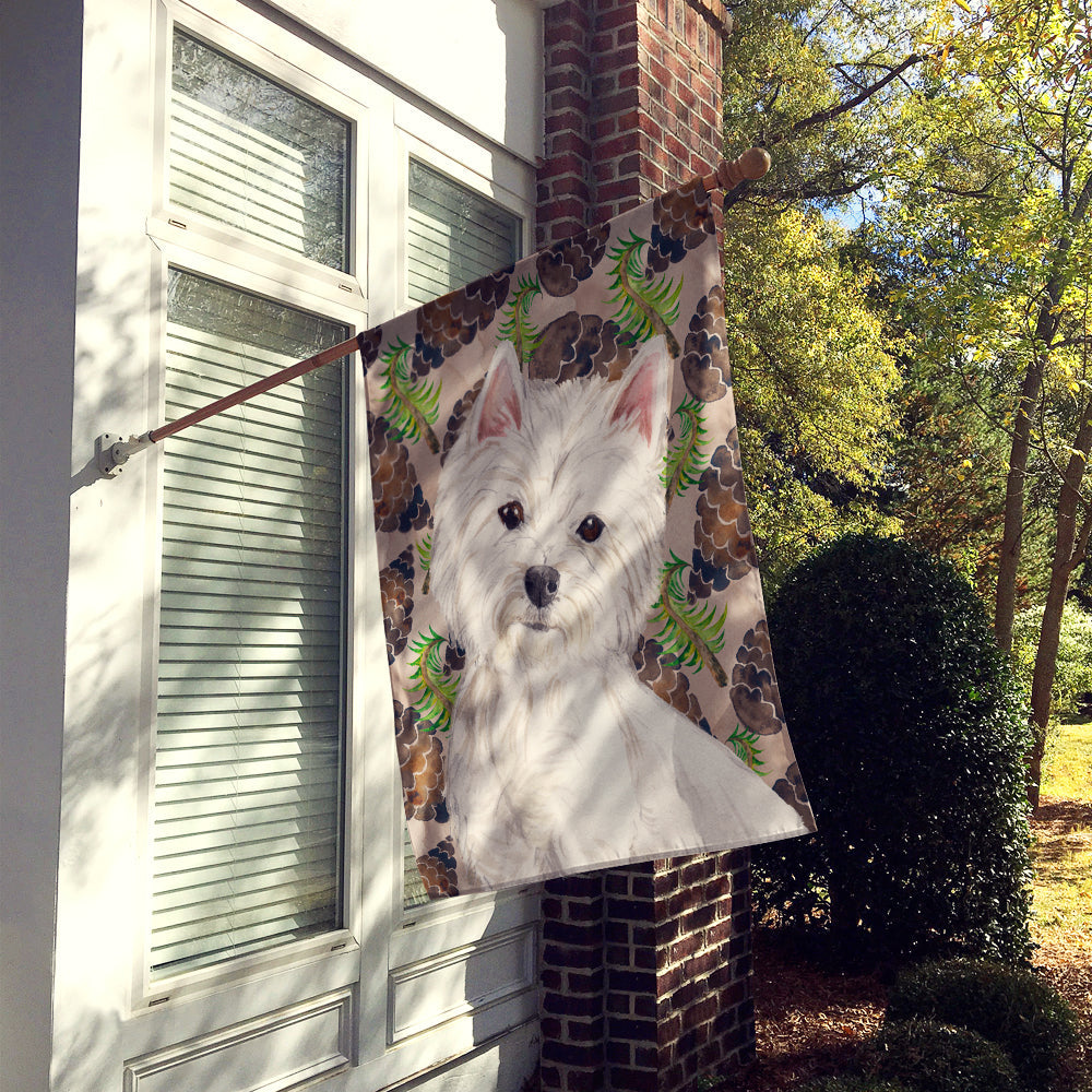 Westie Pine Cones House Flag 28x40 Porch Sleeve Pole Decorative Outside Yard Banner Artwork Wall Hanging, Polyester