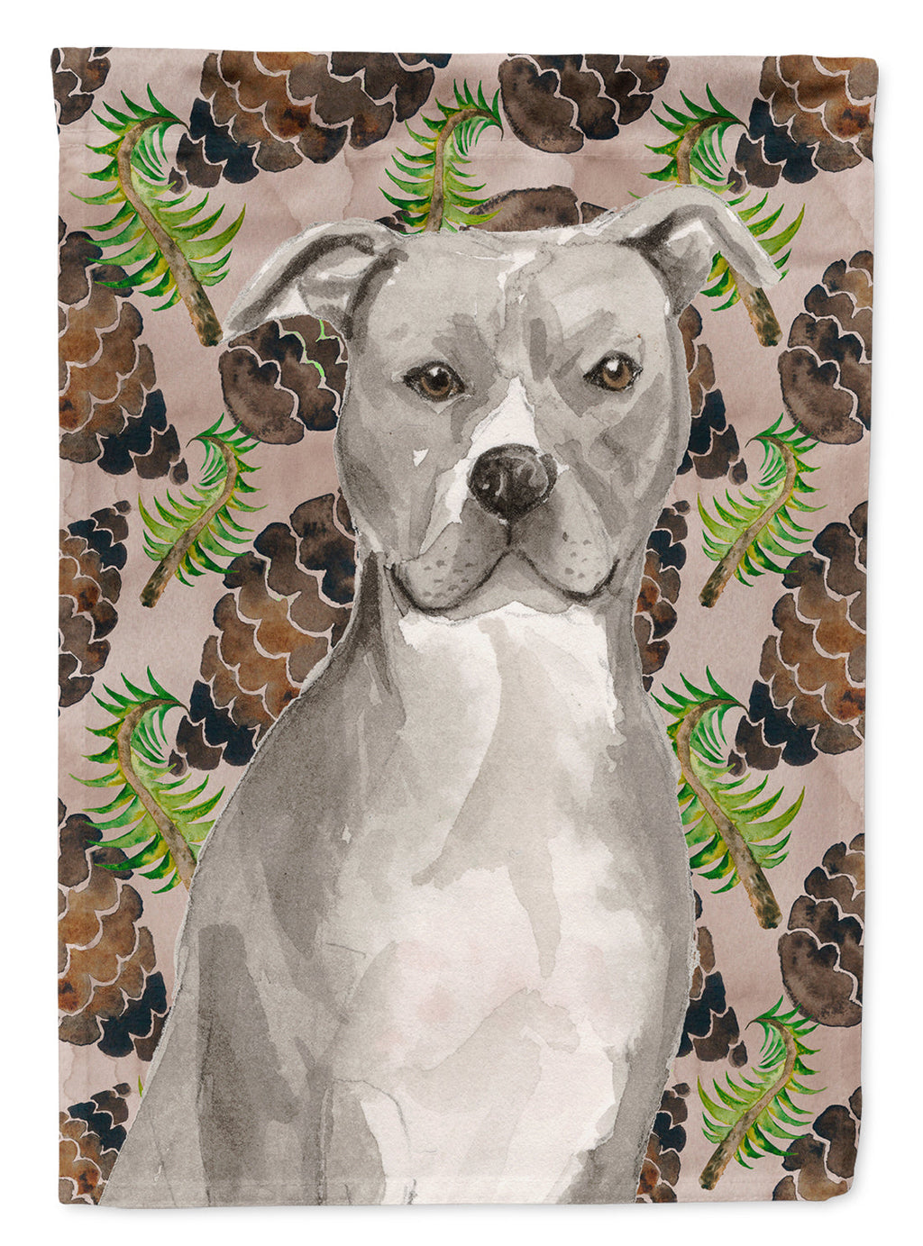 Staffordshire Bull Terrier Pine Cones House Flag 28x40 Porch Sleeve Pole Decorative Outside Yard Banner Artwork Wall Hanging, Polyester