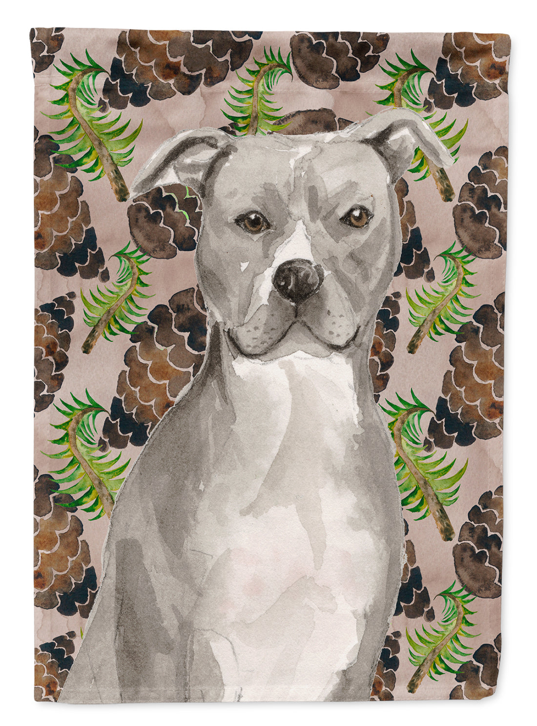 Staffordshire Bull Terrier Pine Cones House Flag 28x40 Porch Sleeve Pole Decorative Outside Yard Banner Artwork Wall Hanging, Polyester