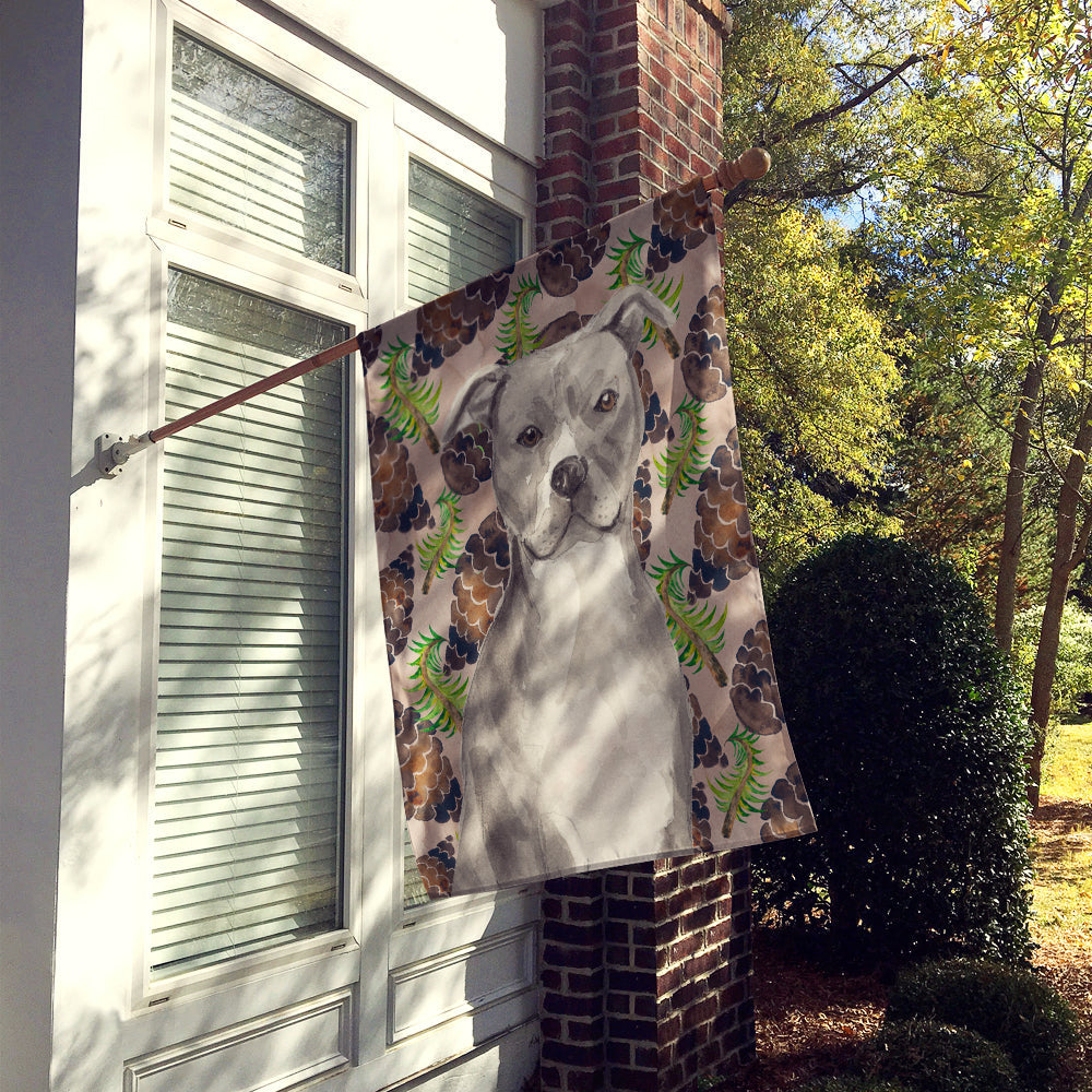 Staffordshire Bull Terrier Pine Cones House Flag 28x40 Porch Sleeve Pole Decorative Outside Yard Banner Artwork Wall Hanging, Polyester