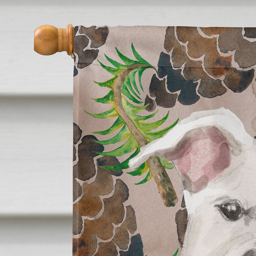 White Staffie Bull Terrier Pine Cones House Flag 28x40 Porch Sleeve Pole Decorative Outside Yard Banner Artwork Wall Hanging, Polyester