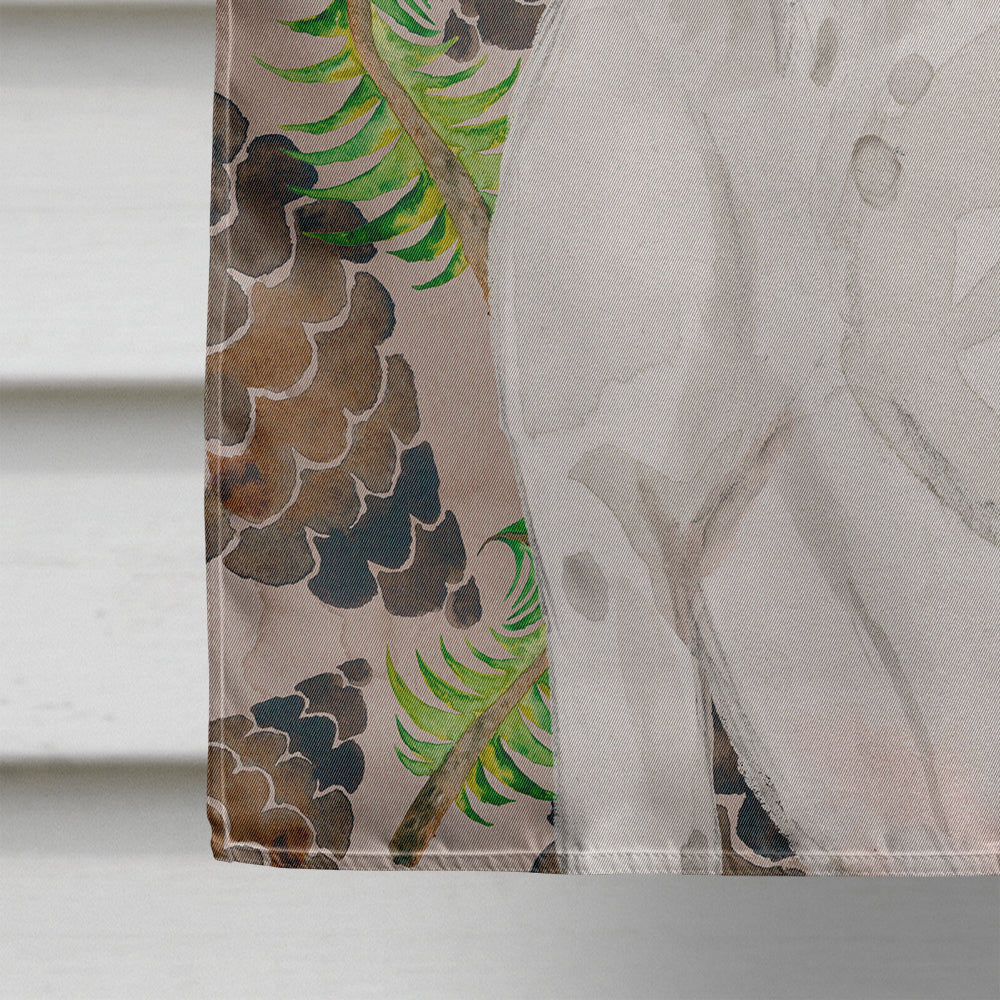 White Staffie Bull Terrier Pine Cones House Flag 28x40 Porch Sleeve Pole Decorative Outside Yard Banner Artwork Wall Hanging, Polyester