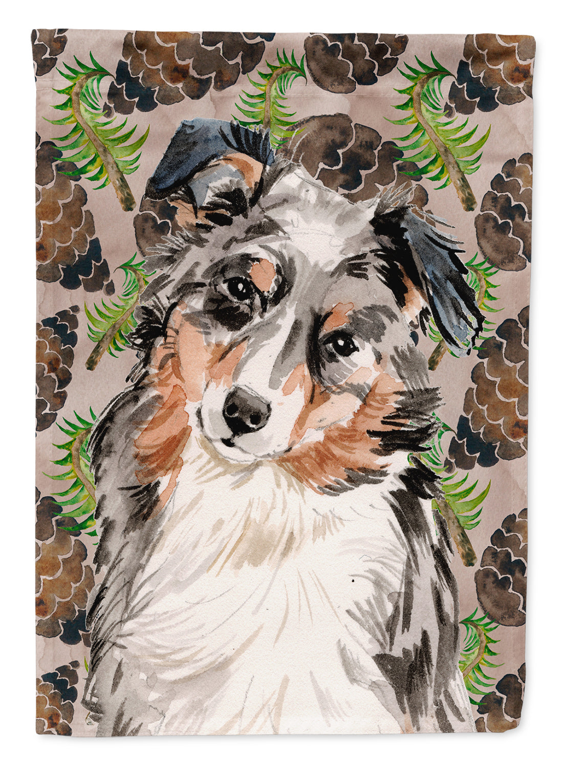 Australian Shepherd Pine Cones House Flag 28x40 Porch Sleeve Pole Decorative Outside Yard Banner Artwork Wall Hanging, Polyester