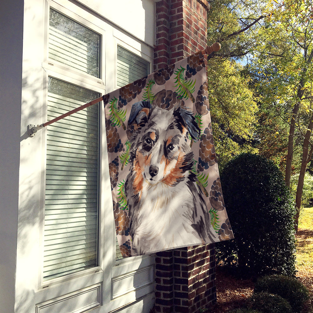 Australian Shepherd Pine Cones House Flag 28x40 Porch Sleeve Pole Decorative Outside Yard Banner Artwork Wall Hanging, Polyester