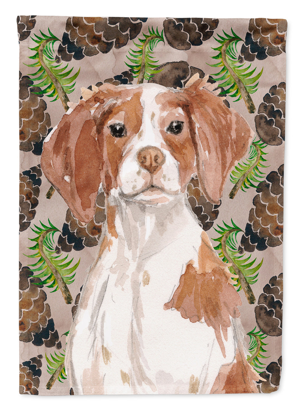 Brittany Spaniel Pine Cones House Flag 28x40 Porch Sleeve Pole Decorative Outside Yard Banner Artwork Wall Hanging, Polyester
