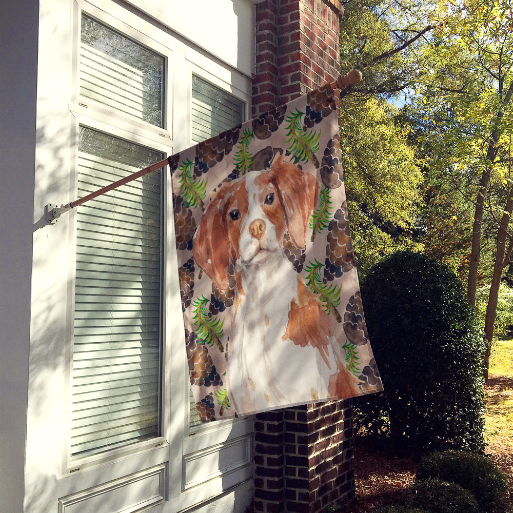 Brittany Spaniel Pine Cones House Flag 28x40 Porch Sleeve Pole Decorative Outside Yard Banner Artwork Wall Hanging, Polyester