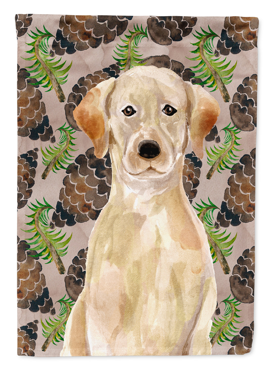 Yellow Labrador Pine Cones House Flag 28x40 Porch Sleeve Pole Decorative Outside Yard Banner Artwork Wall Hanging, Polyester