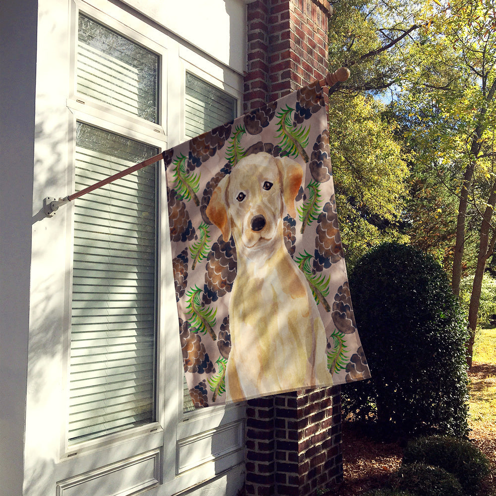 Yellow Labrador Pine Cones House Flag 28x40 Porch Sleeve Pole Decorative Outside Yard Banner Artwork Wall Hanging, Polyester