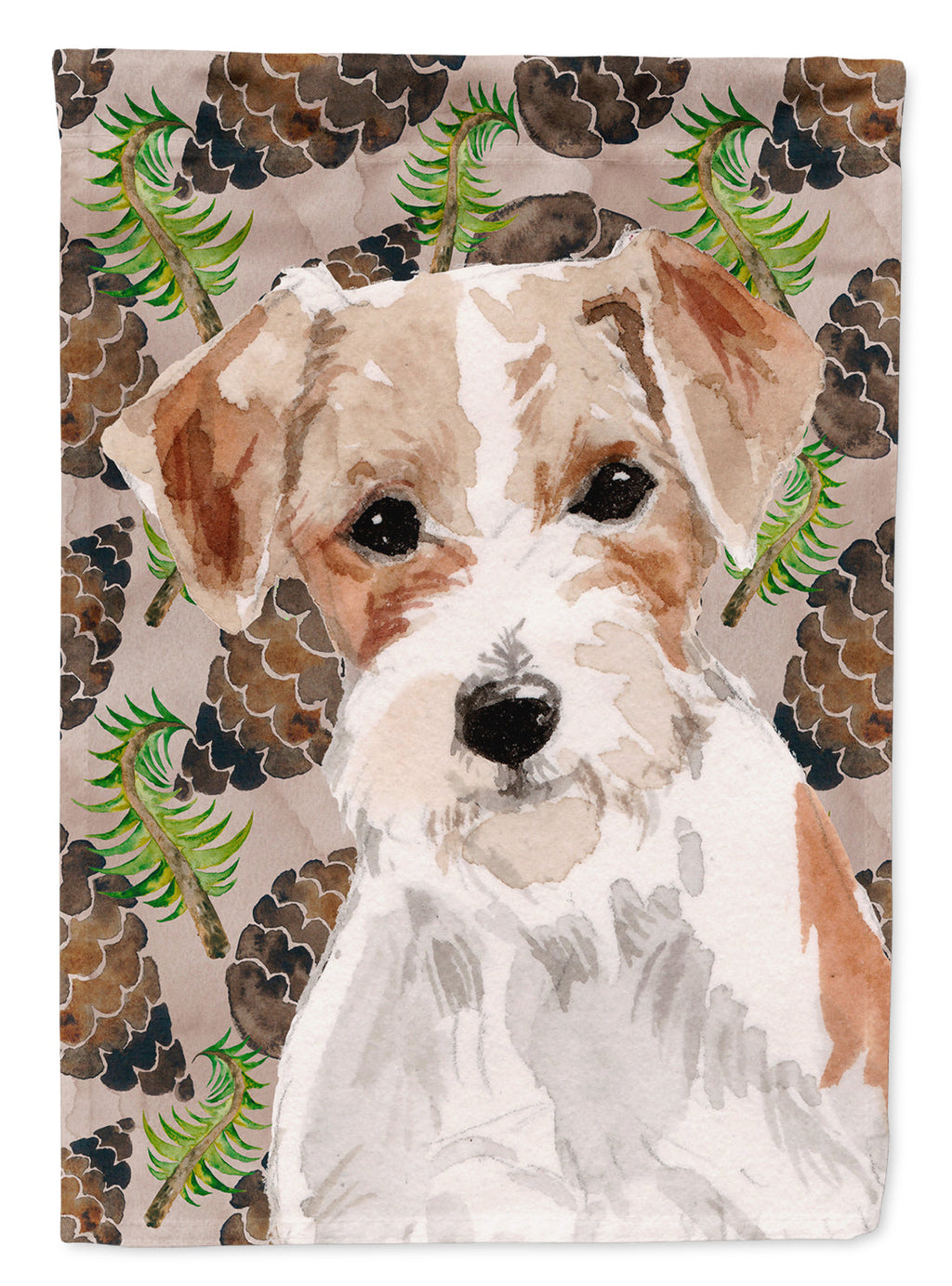 Wire Hair Jack Russell Pine Cones House Flag 28x40 Porch Sleeve Pole Decorative Outside Yard Banner Artwork Wall Hanging, Polyester