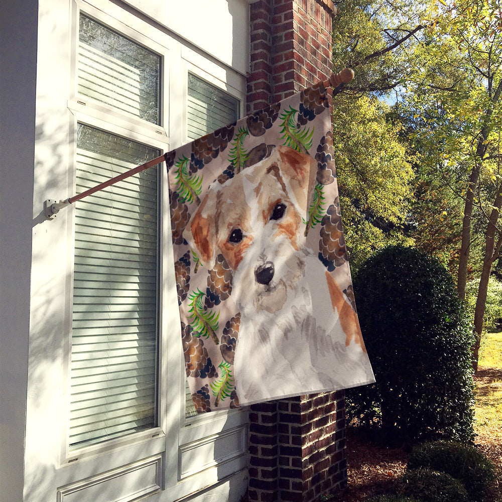 Wire Hair Jack Russell Pine Cones House Flag 28x40 Porch Sleeve Pole Decorative Outside Yard Banner Artwork Wall Hanging, Polyester