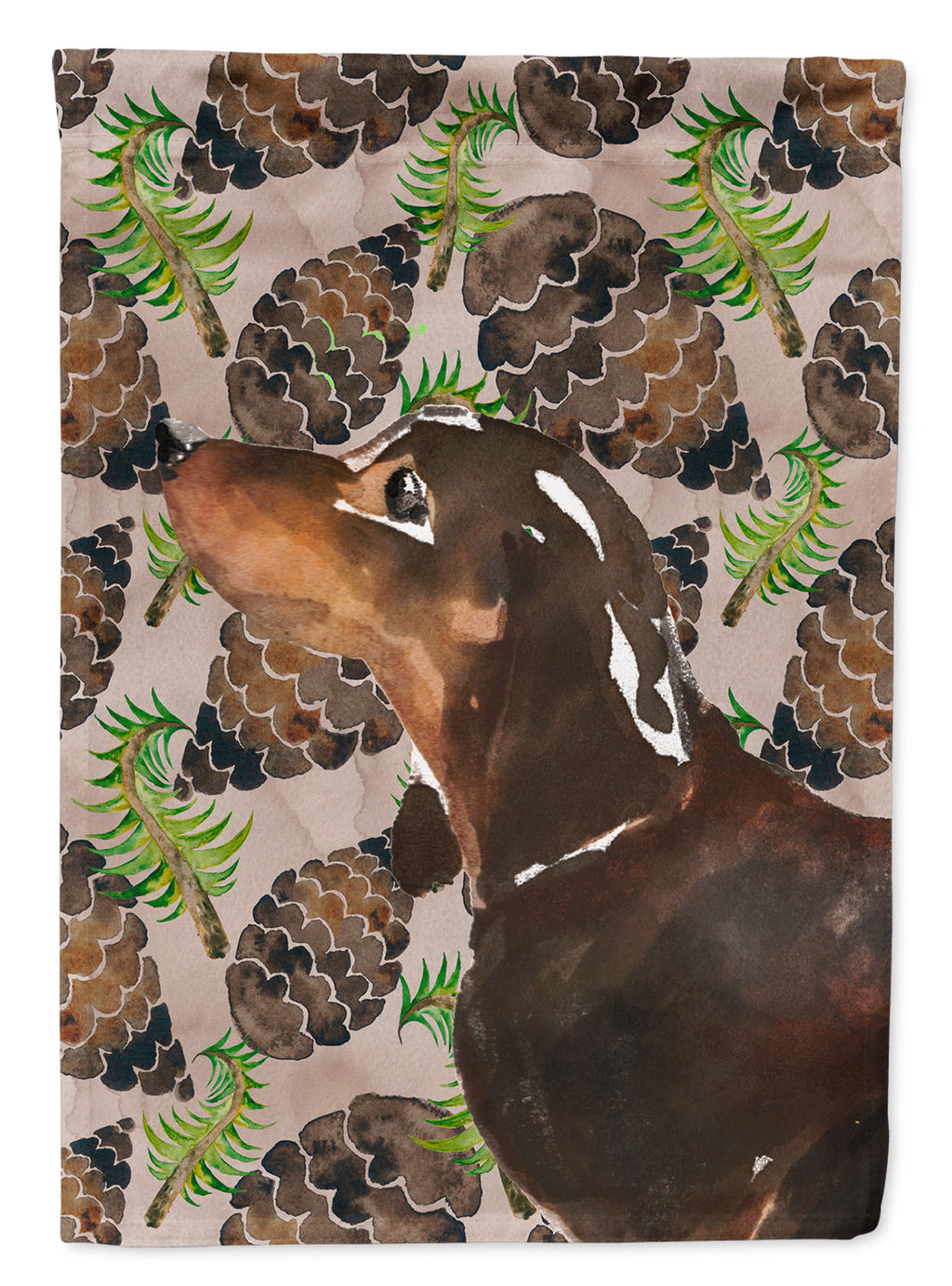 Black and Tan Dachshund Pine Cones House Flag 28x40 Porch Sleeve Pole Decorative Outside Yard Banner Artwork Wall Hanging, Polyester
