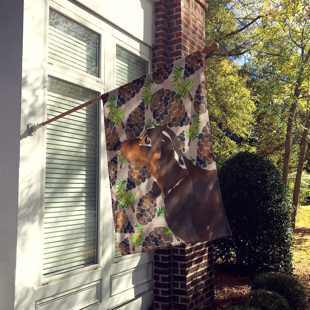 Black and Tan Dachshund Pine Cones House Flag 28x40 Porch Sleeve Pole Decorative Outside Yard Banner Artwork Wall Hanging, Polyester