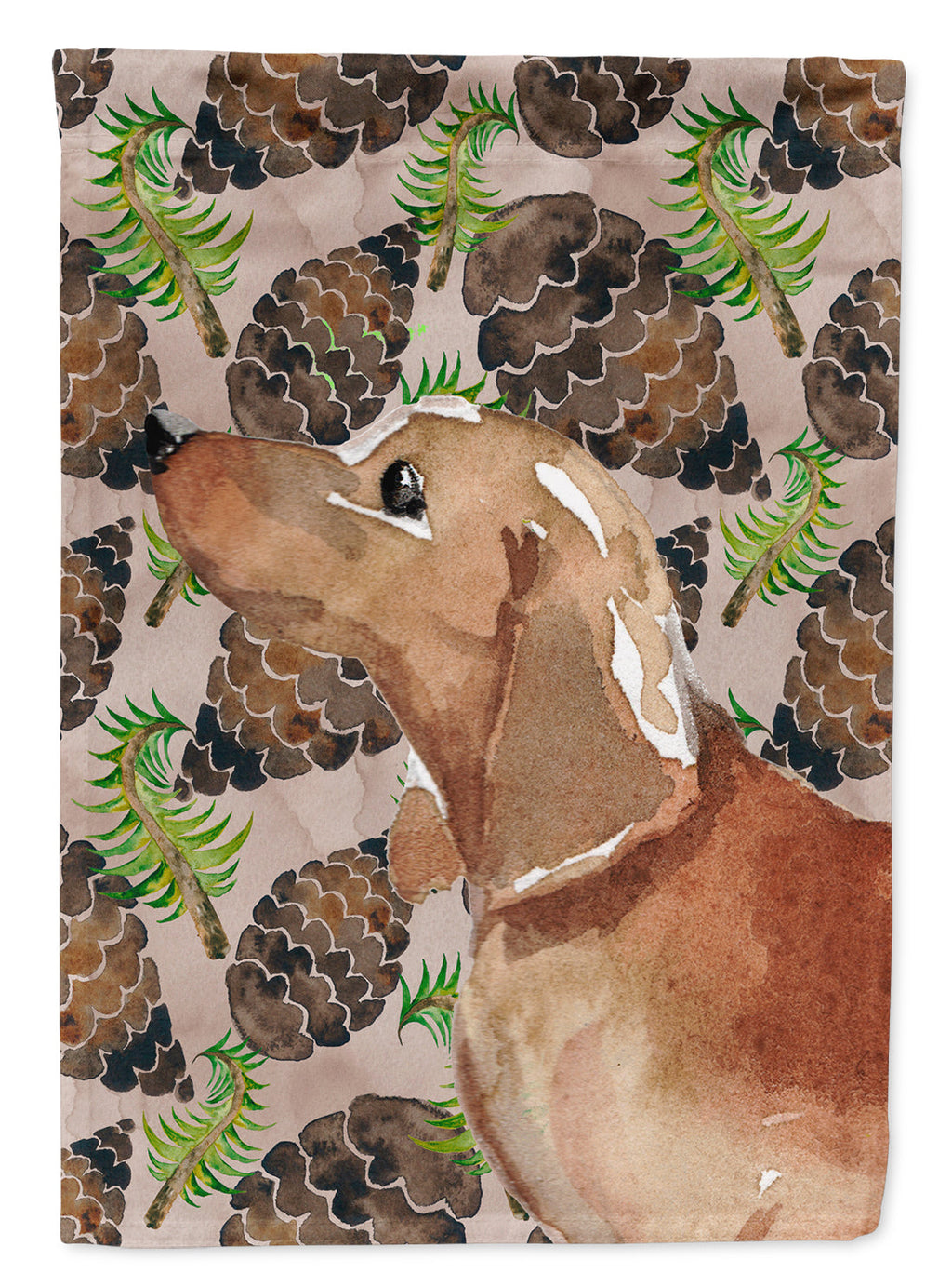 Red Tan Dachshund Pine Cones House Flag 28x40 Porch Sleeve Pole Decorative Outside Yard Banner Artwork Wall Hanging, Polyester