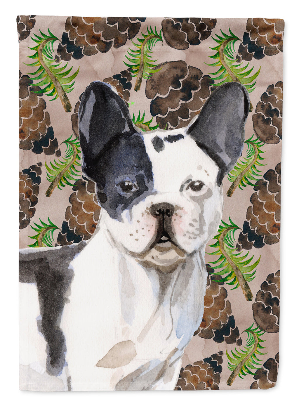 Black White French Bulldog Pine Cones House Flag 28x40 Porch Sleeve Pole Decorative Outside Yard Banner Artwork Wall Hanging, Polyester
