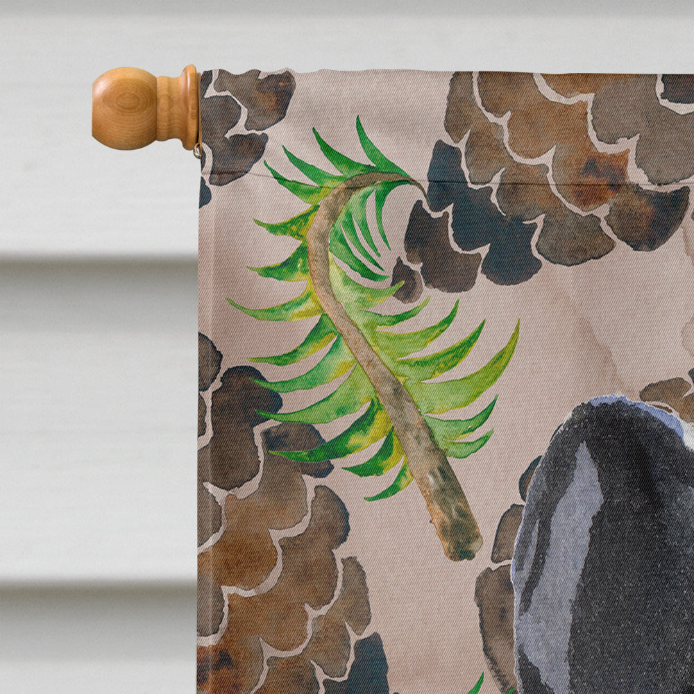 Black White French Bulldog Pine Cones House Flag 28x40 Porch Sleeve Pole Decorative Outside Yard Banner Artwork Wall Hanging, Polyester