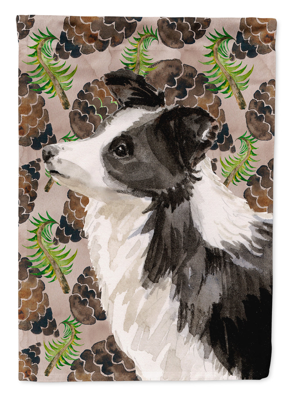 Border Collie Pine Cones House Flag 28x40 Porch Sleeve Pole Decorative Outside Yard Banner Artwork Wall Hanging, Polyester