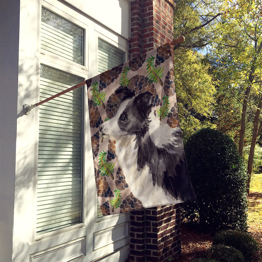 Border Collie Pine Cones House Flag 28x40 Porch Sleeve Pole Decorative Outside Yard Banner Artwork Wall Hanging, Polyester