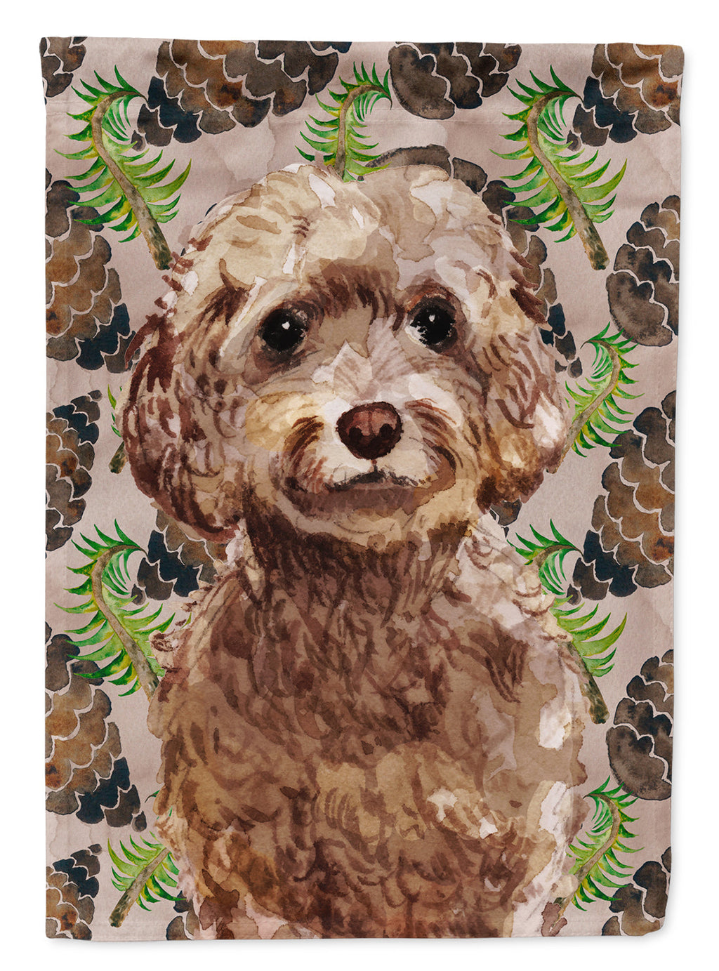 Brown Cockapoo Pine Cones House Flag 28x40 Porch Sleeve Pole Decorative Outside Yard Banner Artwork Wall Hanging, Polyester