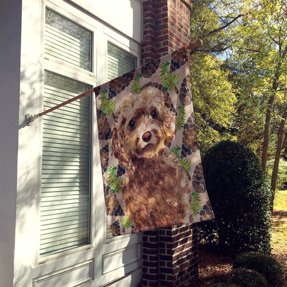 Brown Cockapoo Pine Cones House Flag 28x40 Porch Sleeve Pole Decorative Outside Yard Banner Artwork Wall Hanging, Polyester
