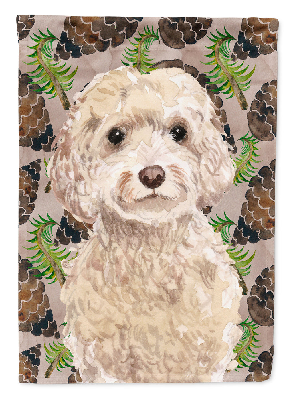Champagne Cockapoo Pine Cones House Flag 28x40 Porch Sleeve Pole Decorative Outside Yard Banner Artwork Wall Hanging, Polyester