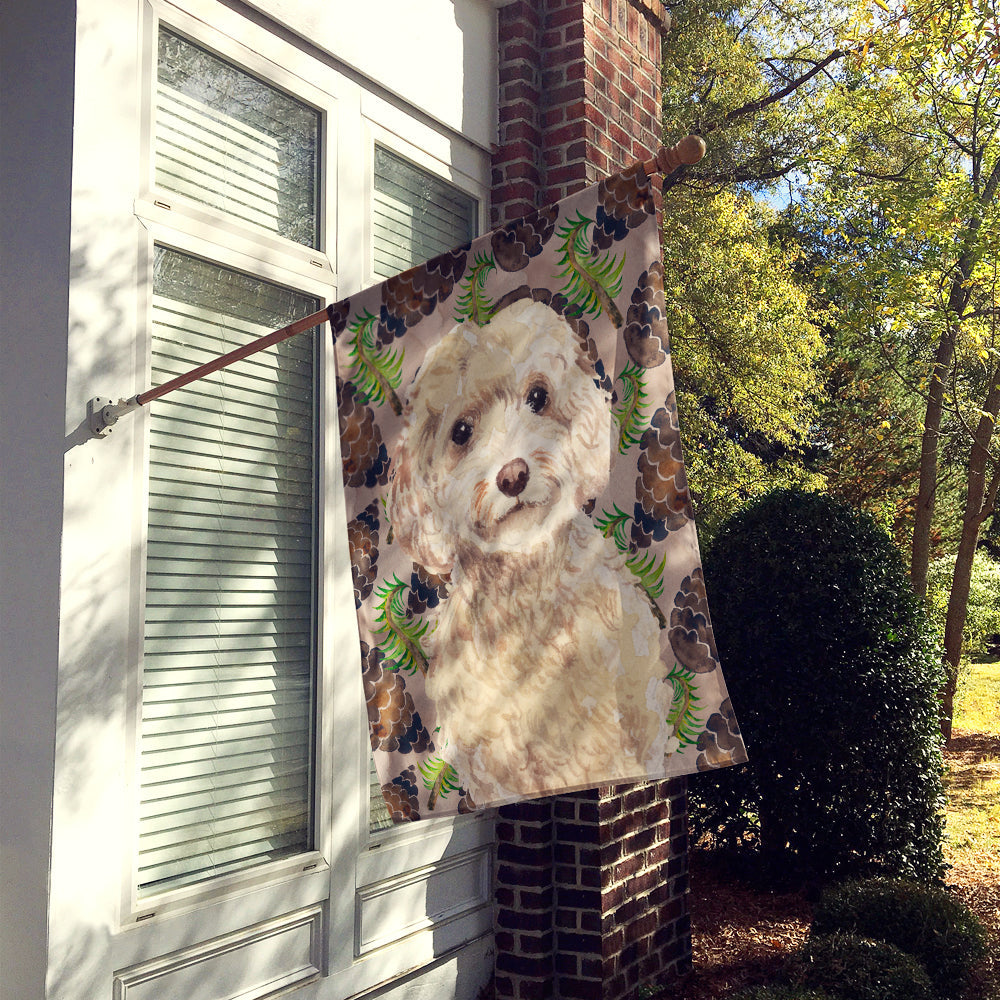Champagne Cockapoo Pine Cones House Flag 28x40 Porch Sleeve Pole Decorative Outside Yard Banner Artwork Wall Hanging, Polyester