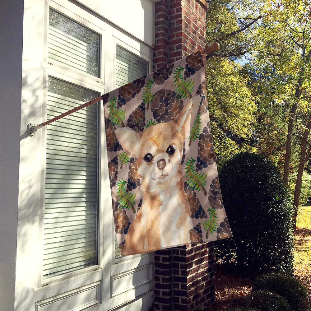 Chihuahua Pine Cones House Flag 28x40 Porch Sleeve Pole Decorative Outside Yard Banner Artwork Wall Hanging, Polyester